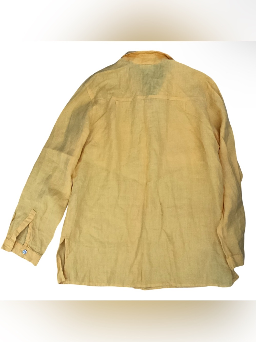 Chico’s Design 100% Linen Button Front Shirt Mustard Yellow Women’s Size 1 M - Picture 2 of 3